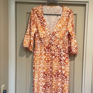 Orange and White Patterned Dress Size 1X